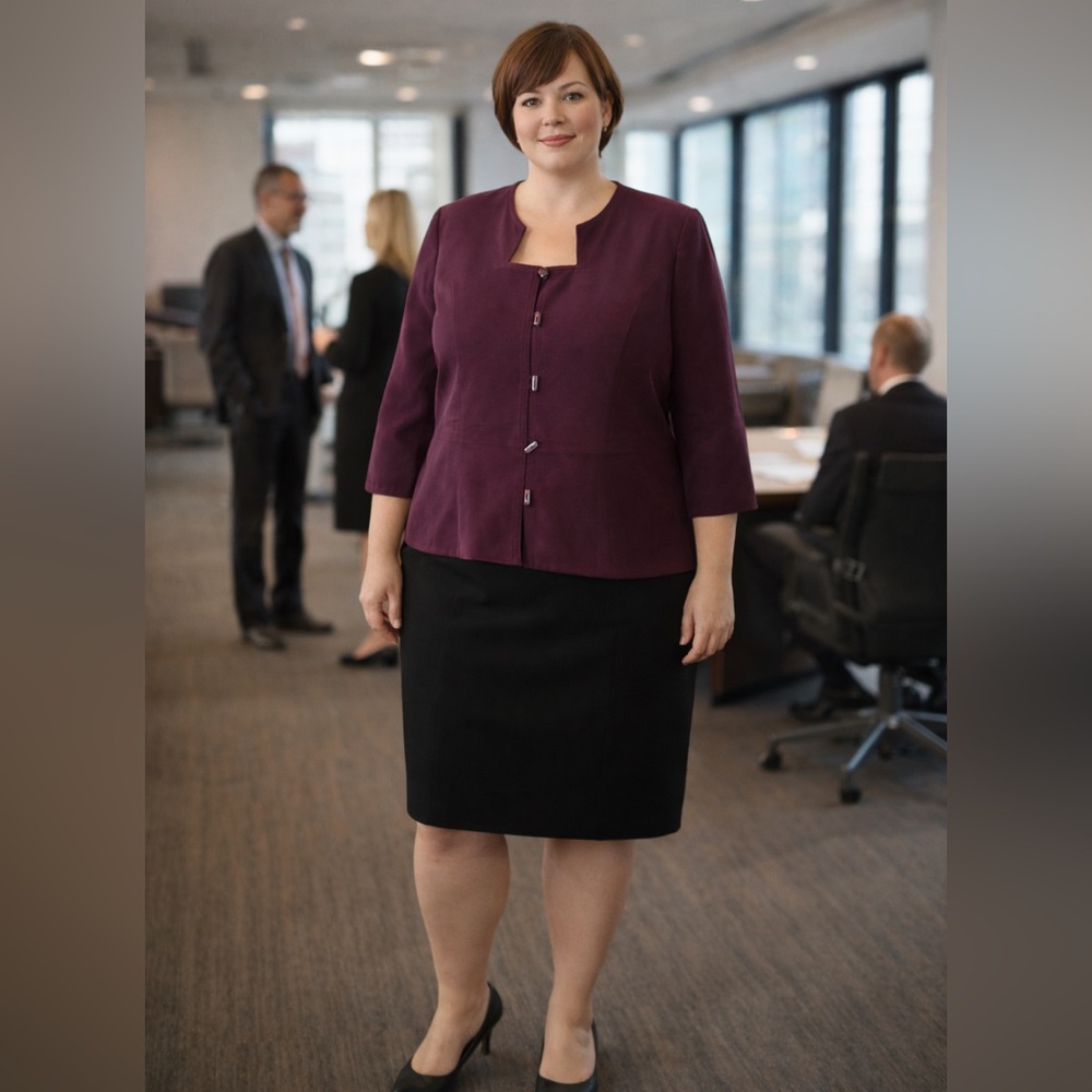 100% Silk Plum Blouse Jacket Size 16 | Minimalist Office Chic Career Top